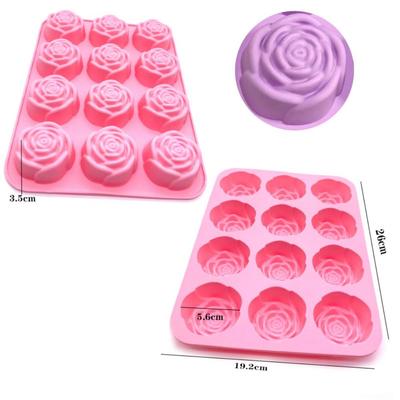 New 12-Cavity Rose Silicone Mold Nonstick Heat-Resistant Chocolate Mold 3D Reusable Pudding Mould Pastry Making