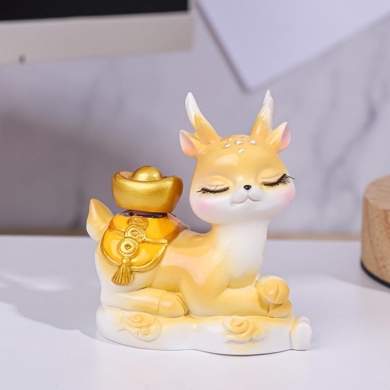 Deer and Wanxi's "All the Way Blooming" Deer Figurine, Exquisite Resin Figurine, Desktop Decoration, Workstation Car Figurine