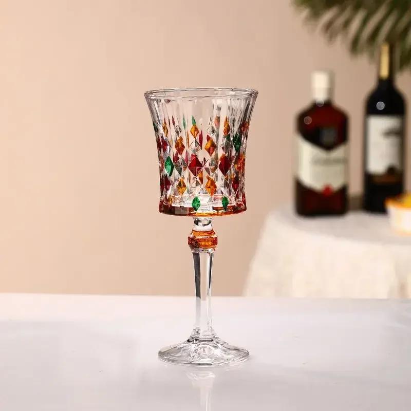 1/2pcs Hand Drawn Diamond Carved Crystal Glass Cup Rainbow Diamond Gloss Champagne Cup Thickened Design Red Wine Tall Glasses