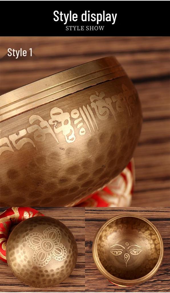 Handmade Nepal Singing Bowl with Six-Syllable Mantra for Yoga, Meditation, and Sound Healing - Calming Bronze Buddhist Bowl for Ear Cleansing.