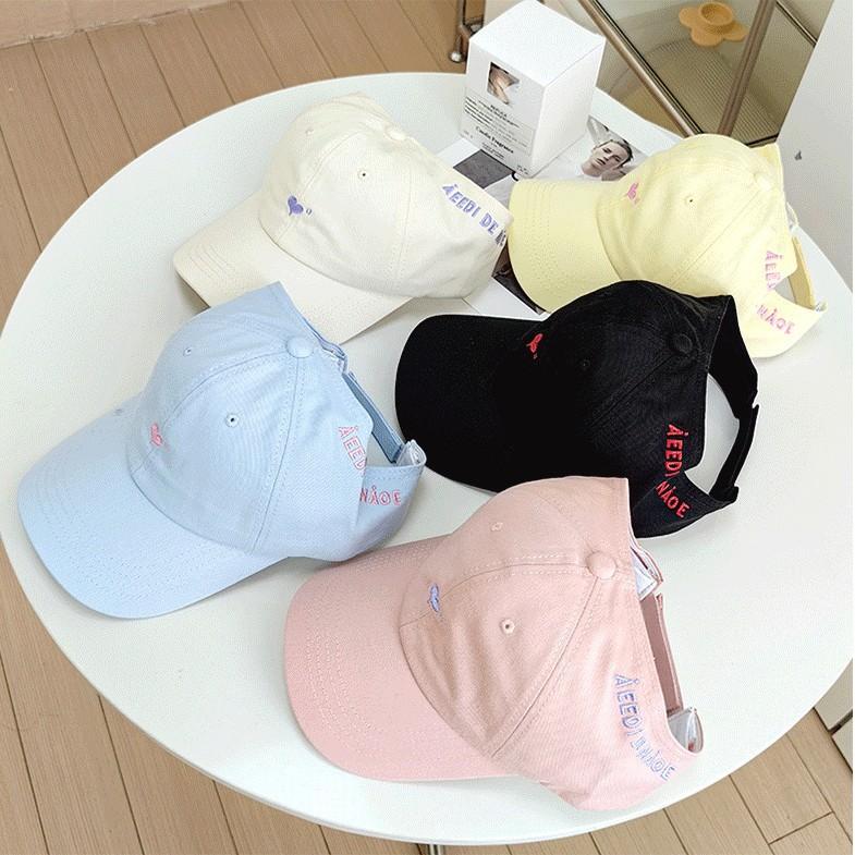 New High Ponytail Empty Top Hat Korean Sun Hat Love Embroidery Cap Female Sweet Face Hat