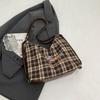 Large Capacity Backpack Women's Commuter Bag Plaid Tote Bag Cartoon Dog Shoulder Bag