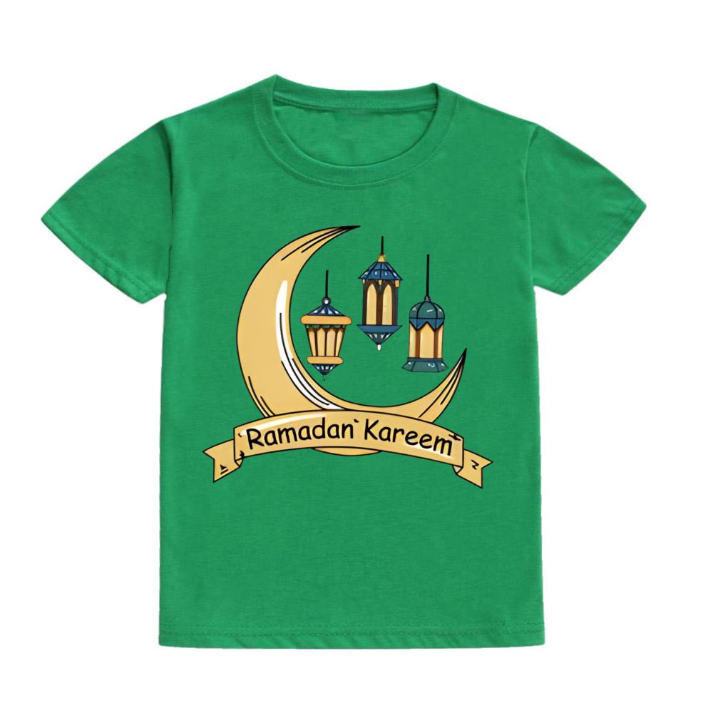 Ramadan&Moon Graphic Print Kids T-shirts Round Neck Boy Girl Tee Tops Short Sleeves T-shirt Summer Sports Child Clothing