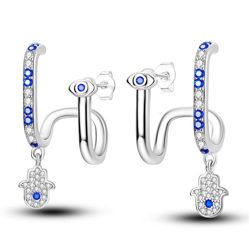 New 925 Silver Earrings Crystal Me Pave Circular U-shape Stars Hoop Earring For Women Making Jewelry Gift