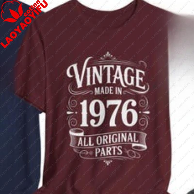 Vintage Made in All Original Parts Printed TShirt Tops 1976 Birthday Unisex Shirt Crewneck Casual Style Allmatch Shortsleev S