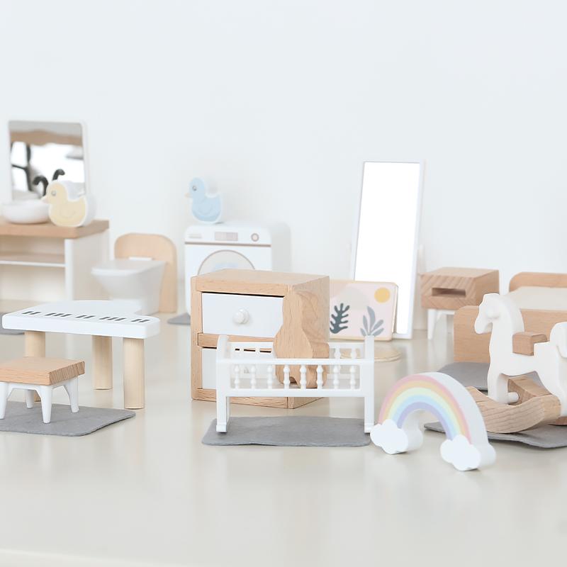 Puppenhaus Miniatur Zubehör Wald Familie Zuhause Möbel Kollektion Set Küche Kochtöpfe für Kinder Mädchen Geschenk Ins