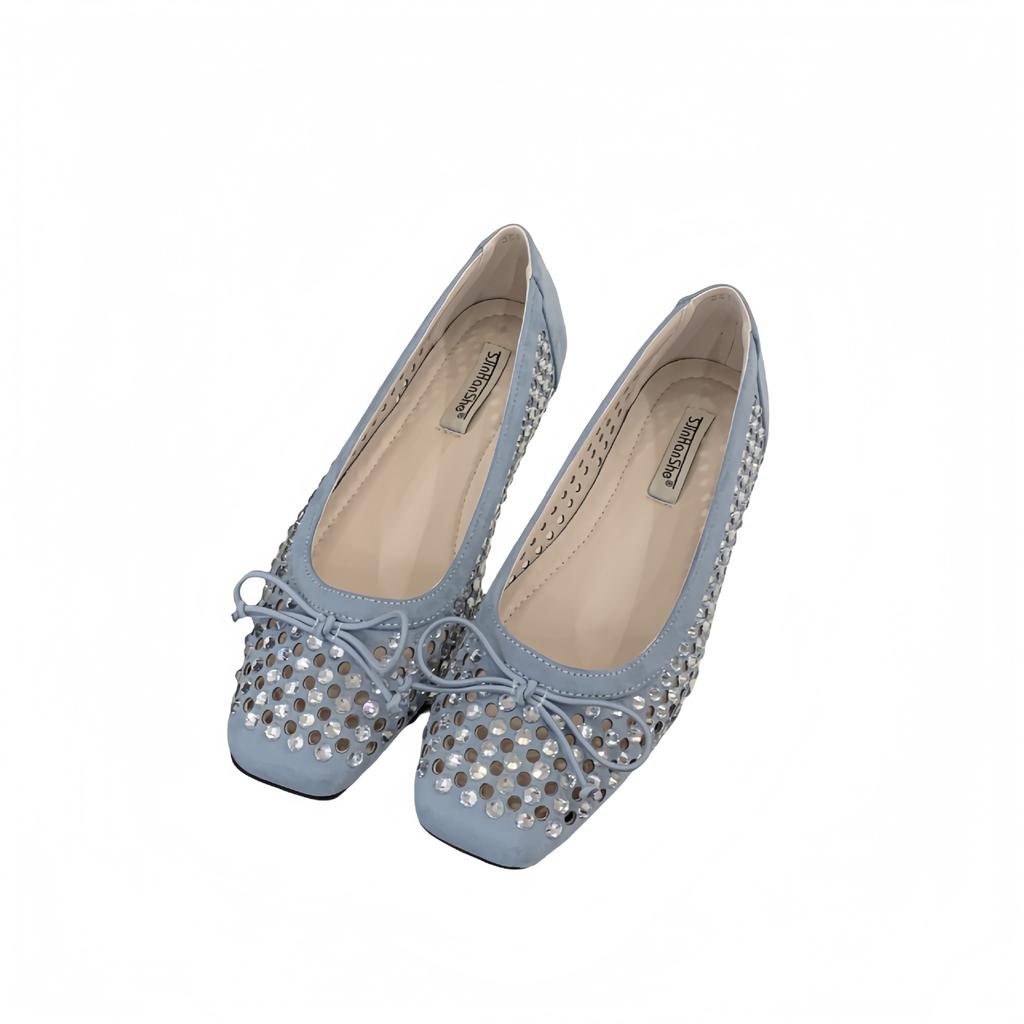 2025 spring and autumn new Korean version spring new fashion sequined bow women's single shoes flat bottom shallow mouth Mary
