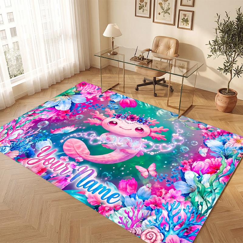 Underwater Fish Theme Soft Crystal Velvet Rug Custom Name & Text Print Non Slip Floor Rug for Bedroom Living Room