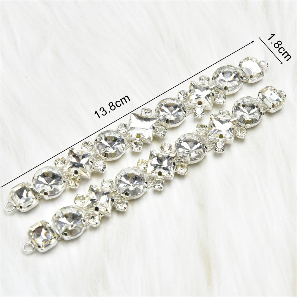 2Pcs Fashion Colored Glass Round+Square Crystal Diamond Decorative Buckle Bikini Link Metal Chain DIY Clothing Hair Accessorie 2 pcs