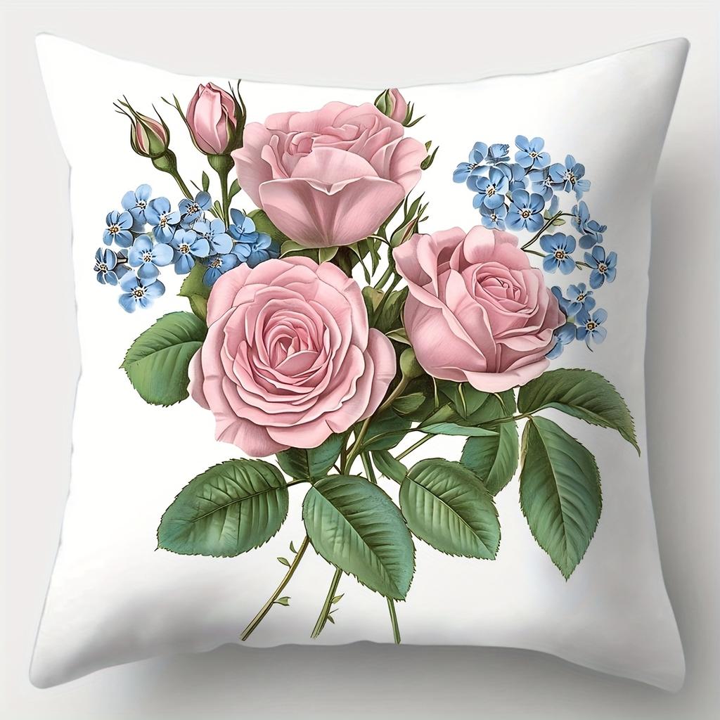 4pcs Blue hydrangea design digital printing pillow cover Short plush Suitable living rooms bedrooms sofas throw cushion cover