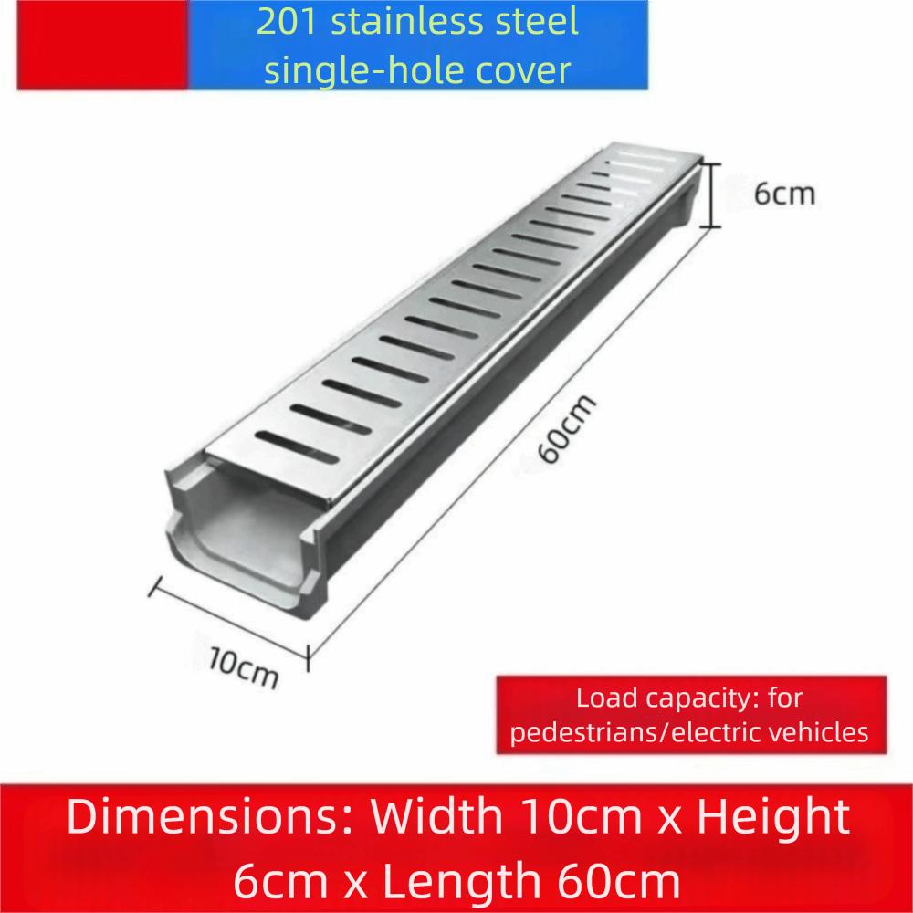 Gouttière de Drainage en Résine Grille Robuste à Rangée Unique Fossé de Drainage Fini Gorge en U Couvercle en Acier Inoxydable Drain Linéaire