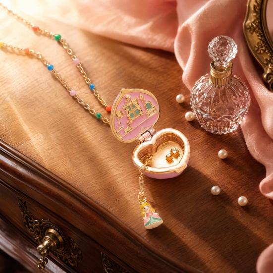 Openable Heart Charm Necklace Heart Box Pendant With Mini Figurine 1 Pc