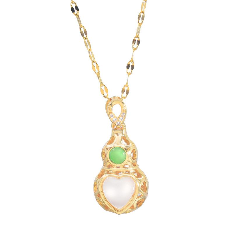Hollow Gourd Necklace Women'S Light Luxury Retro Versatile Jade Pendant Accessories