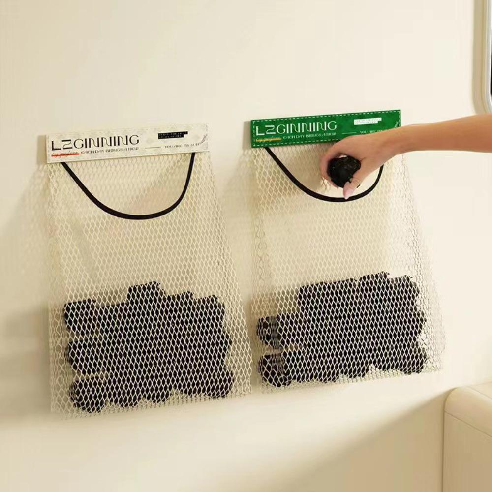 Reusable Kitchen Hanging Mesh Bag Polyester Storage Bag Kitchen Net Pocket