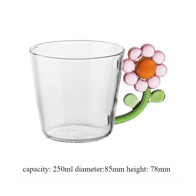 Transparent Heat-resistant Glass Cups Flower Handle Cup Milk Water Glass for Breakfast Coffee Mug Home Decor Drinking Glasses