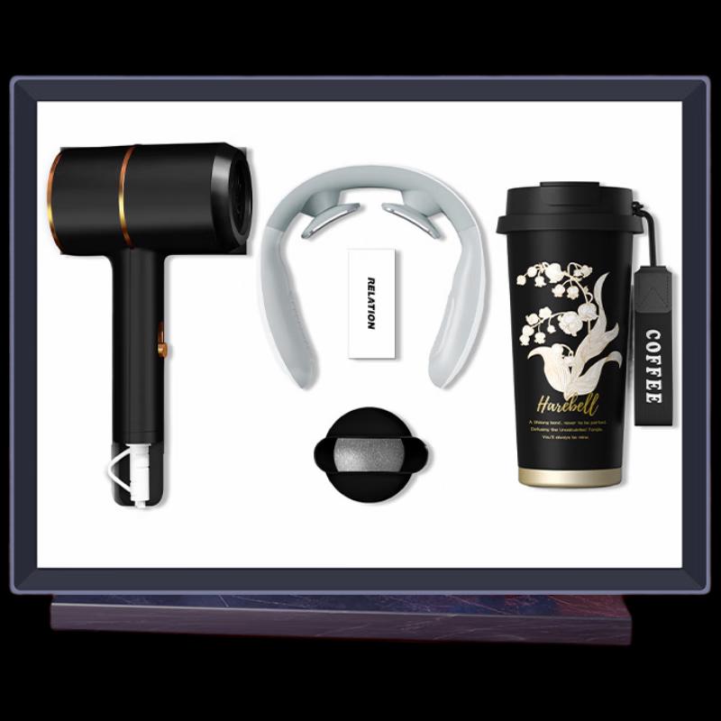 

3-in-1 Business Gift Set: Coffee Mug, Neck Massager & Hair Dryer