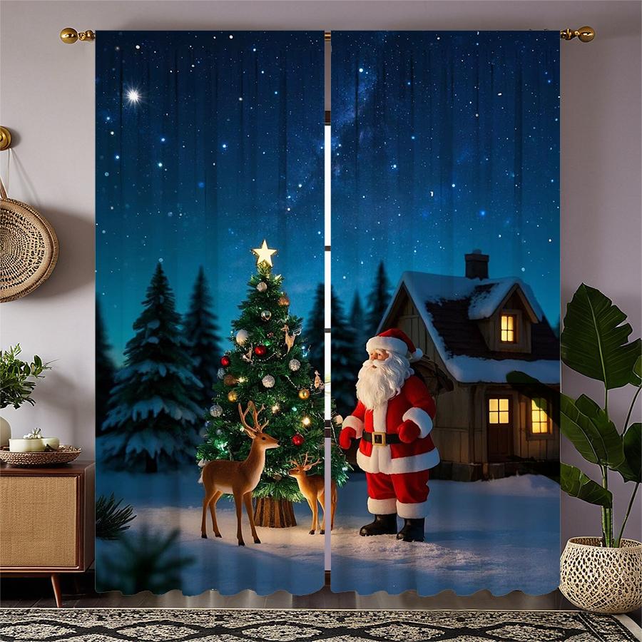 Weihnachten Weihnachtsmann Baum Muster Gedruckte Vorhänge Dekorationen Haus Zimmer Set von 2 Hergestellt Polyester