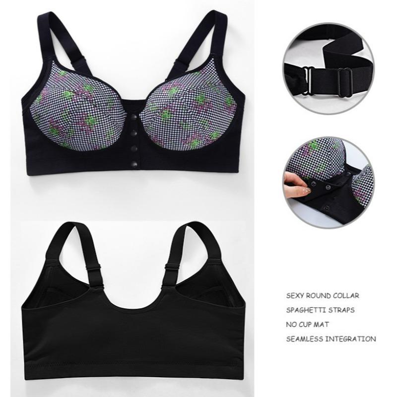A-Cup-Super Large Size Fashion Printed Bra Size No Steel Rim Front Buckle Underwear