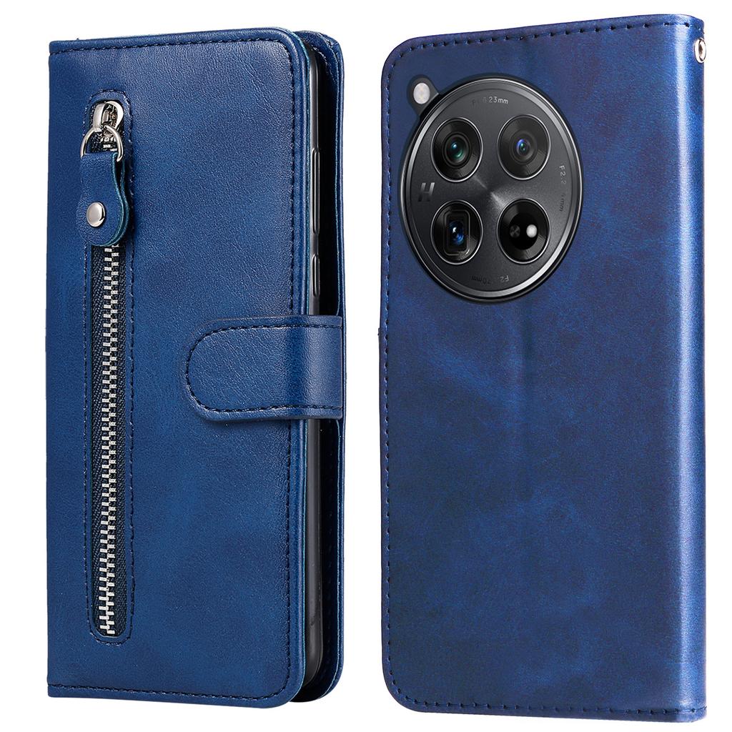 Etui na OnePlus 12R 5G/Ace 3 5G z kieszonką na zamek i fakturą skóry cielęcej