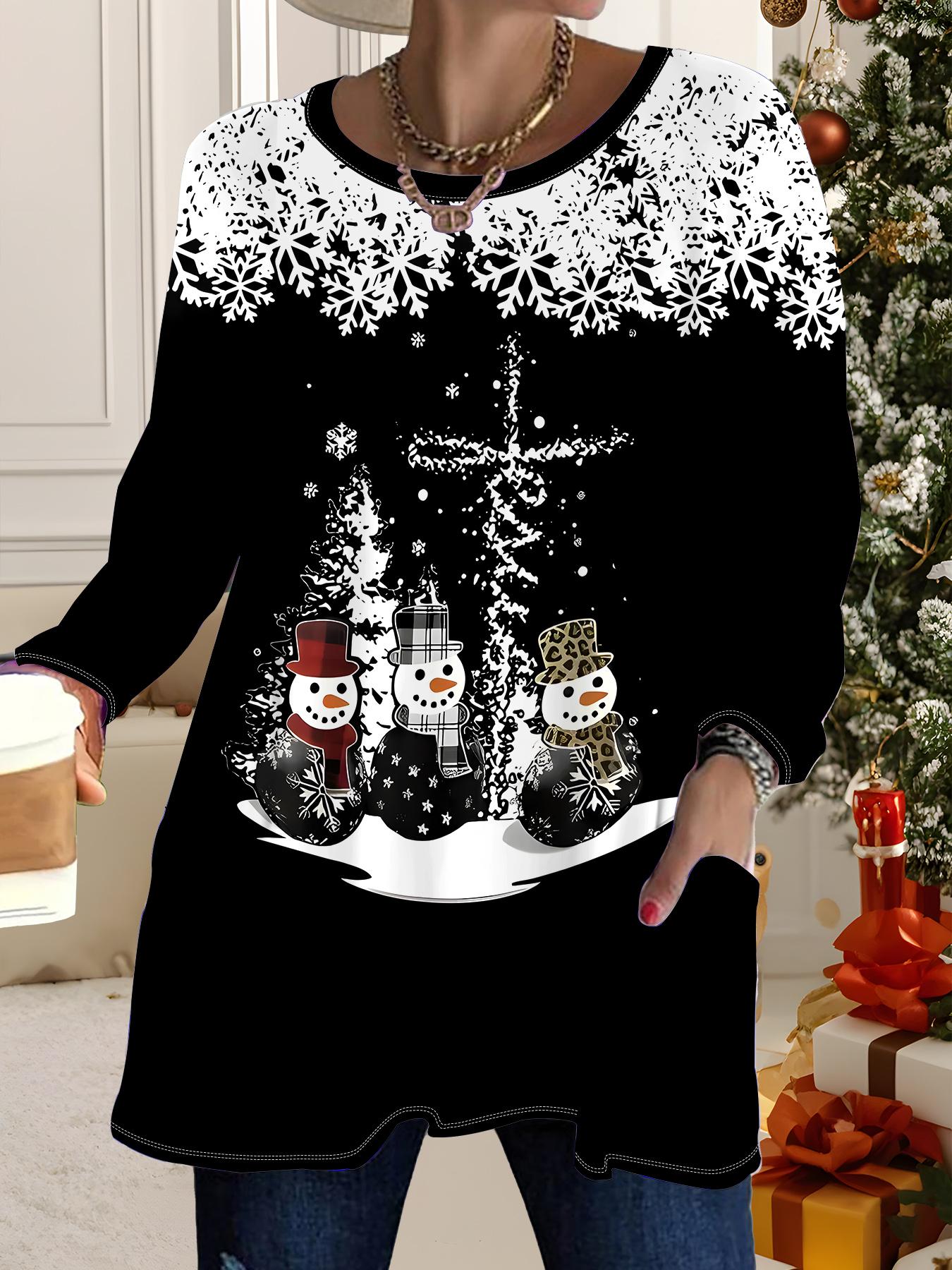 

Осень-Зима 2025 Новые Женские Топы Большого Размера, Модные Футболки с 3D-принтом на Рождество, с Круглым Вырезом и Длинным Рукавом 6XL чёрный