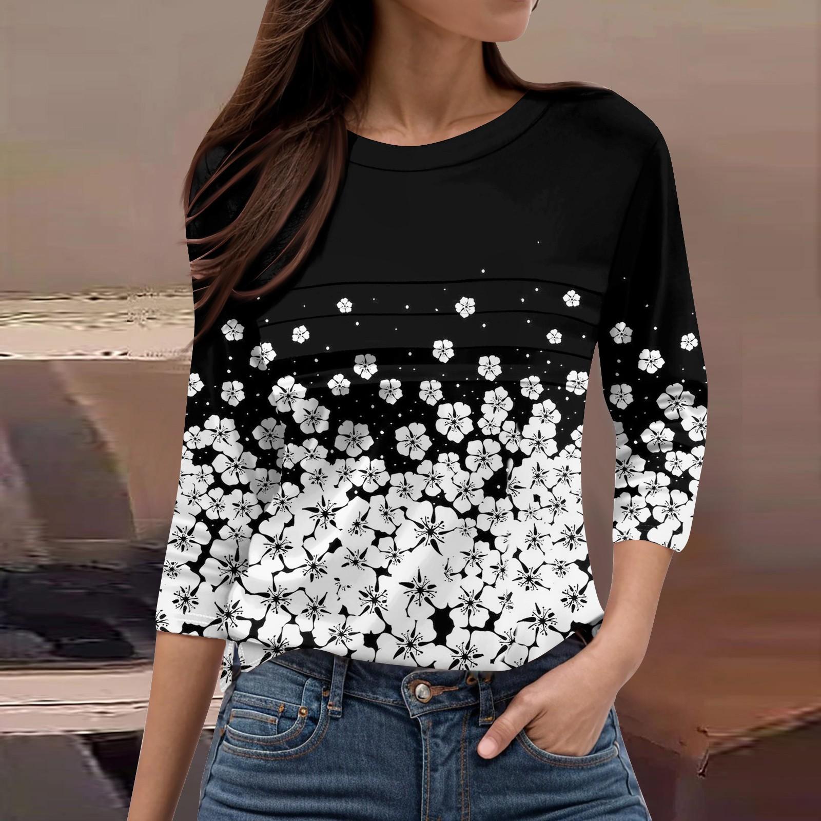 

Женская мода повседневный свободный топ с рукавом 3/4 и круглым вырезом XL белый