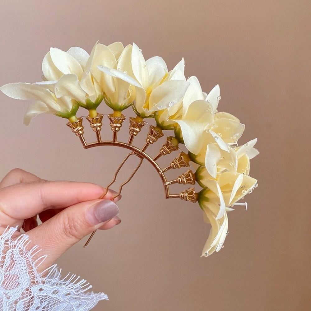 Bohemian Chinese Style Side Clip Fairy Bride Hair Accessories Elegant Flower Hair Stick Daily