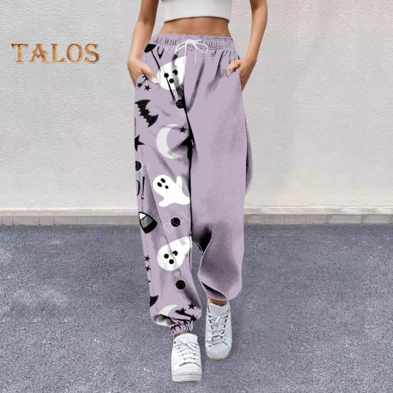 Damen Jogginghose, elastische hohe Taille, verstellbarer Kordelzug, Joggerhose mit Halloween-Kürbis-Print, Fitnesshose