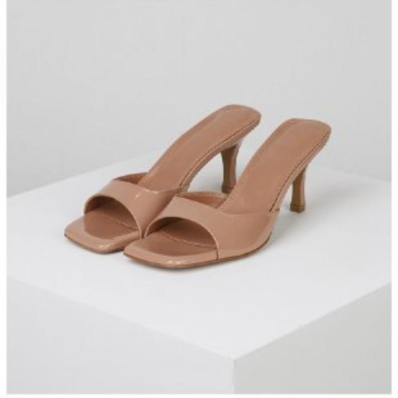 Summer New Square Head Thin Heel Outer Wear Large Size Women's Slippers Patent Leather High Heel Cool Slippers Women