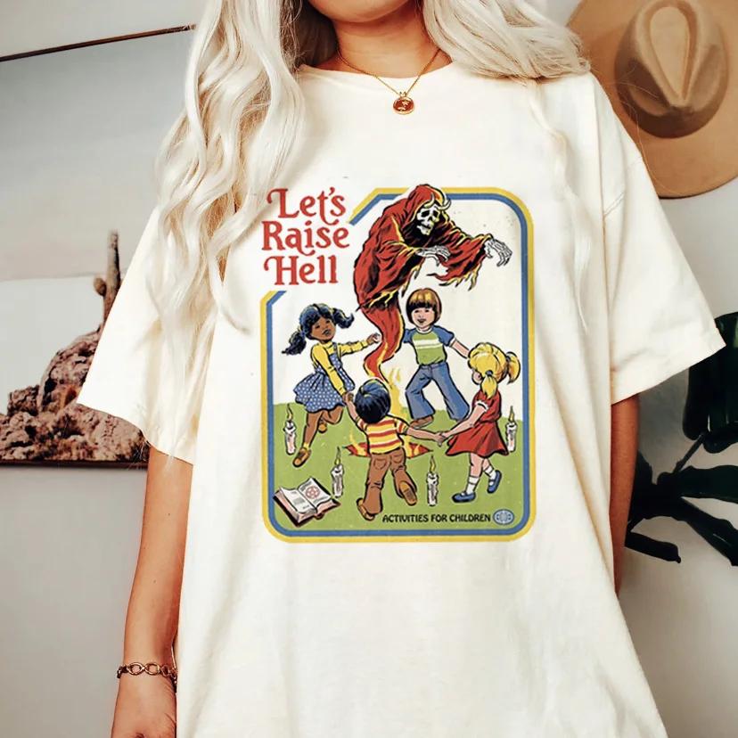 

Satan Demon Tshirt Horror Devil Retro Tshirt 2023 Womens Classic Horror Cartoon Top Large Harajuku Casual White Tshirt 4XL