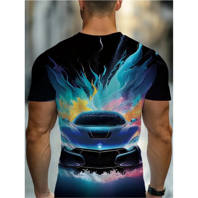 Großes Herren Sportwagen Muster 3D Gedrucktes Herren Rundhals Kurzarm T-Shirt Sommer Mode T-Shirt Lässig Bequem Vielseitiges Oberteil
