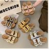 Cowhide version~ sponge cake thick-bottomed one-word slippers for women's summer wear, summer cork beach cool slippers