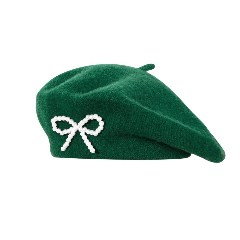 Knitted Bow Beret Solid Color Beanie Cap Streetwear Wool Beret  Street Photography