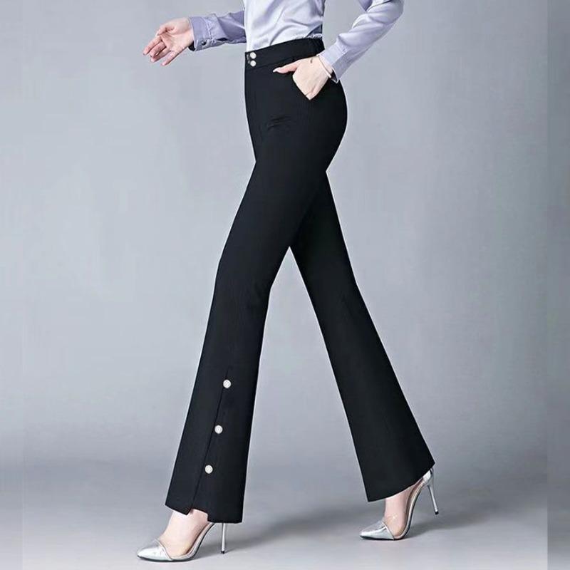 Spodnie damskie z rozszerzanymi nogawkami wiosna jesień zima nowy styl dziewięciopunktowe elastyczny pas plus aksamit czarne lejące spodnie