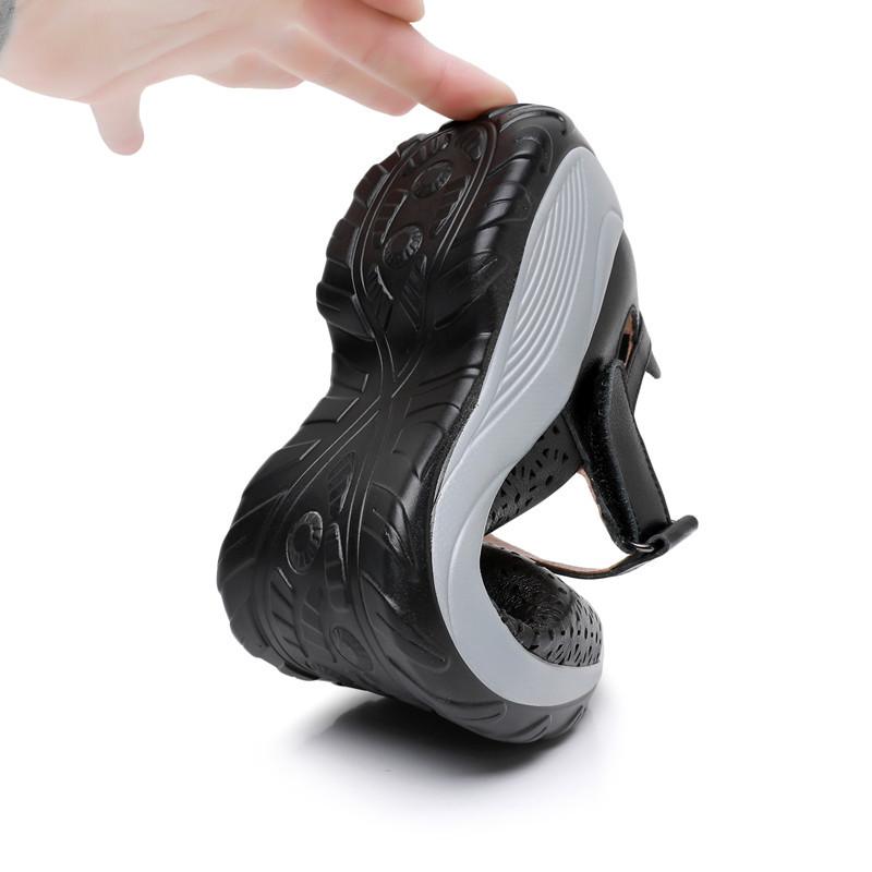 Fashion GKTINOO Women Platform Sandals Genuine Leather Comfy Flats Comfortable Ladies Casual Shoes Mom Sneakers Hollow Female Sandals