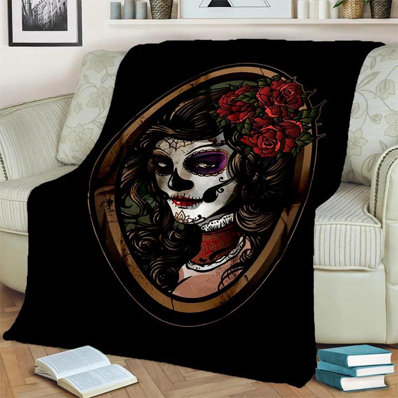 Coperta Orrore Teschio Femminile Ragazza Morta Gotica, Morbida Coperta da Lancio per Casa Camera da Letto Letto Divano Picnic Viaggio Ufficio Coperta Coprente Bambino