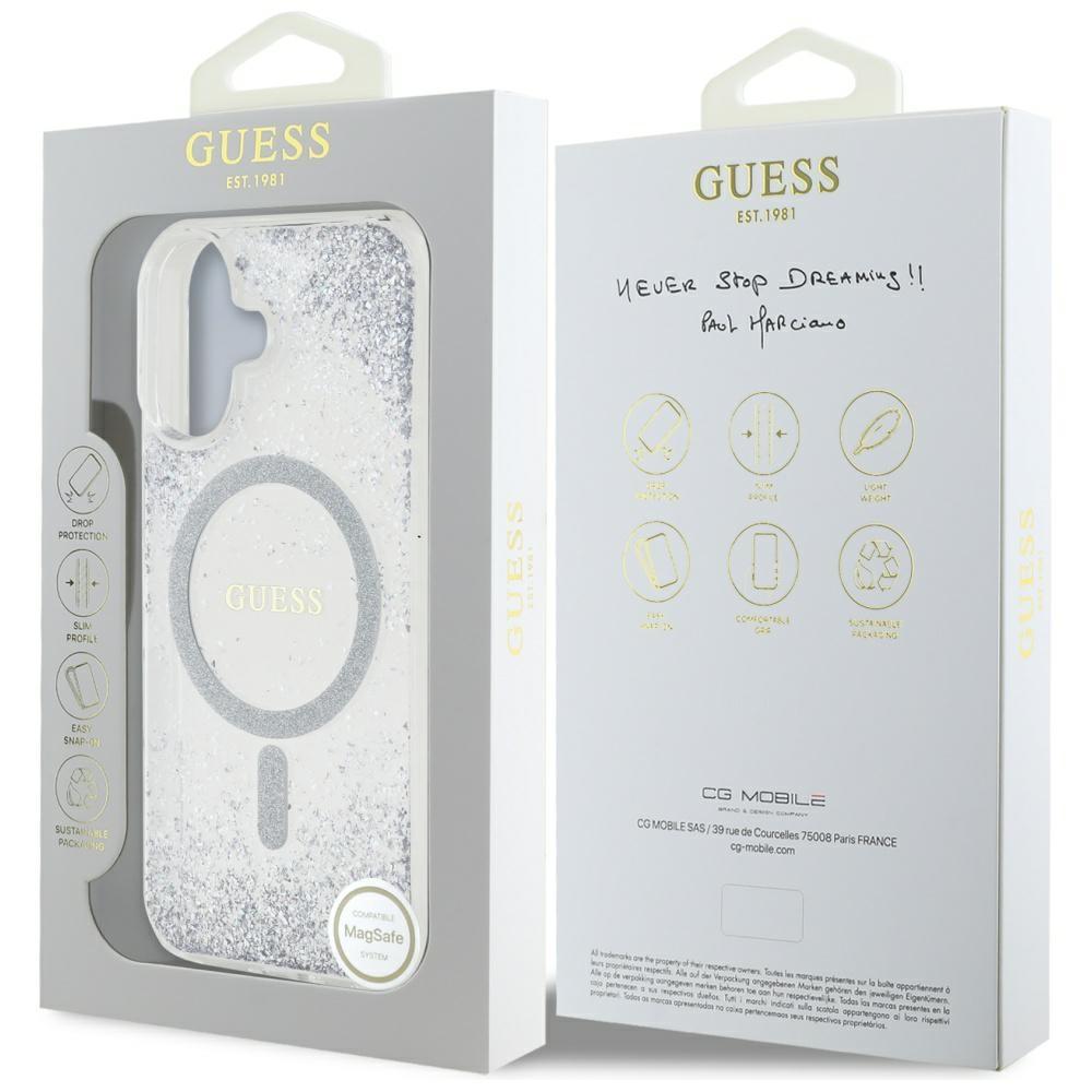 Guess Hc Resin Bottom Glitter Case For iPhone 16 Magsafe Silver
