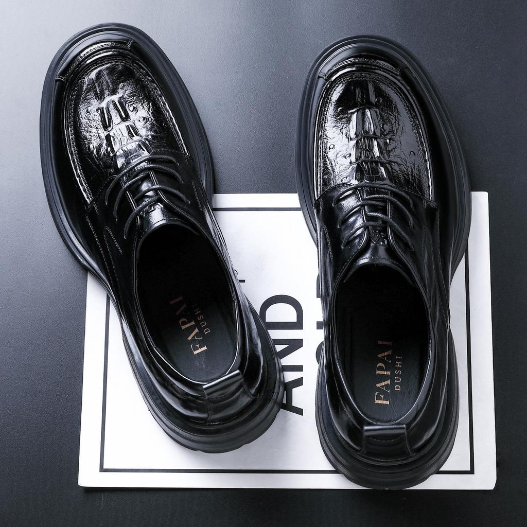 2025 round head men's business leather shoes British style derby shoes first layer cowhide trend versatile wedding shoes black