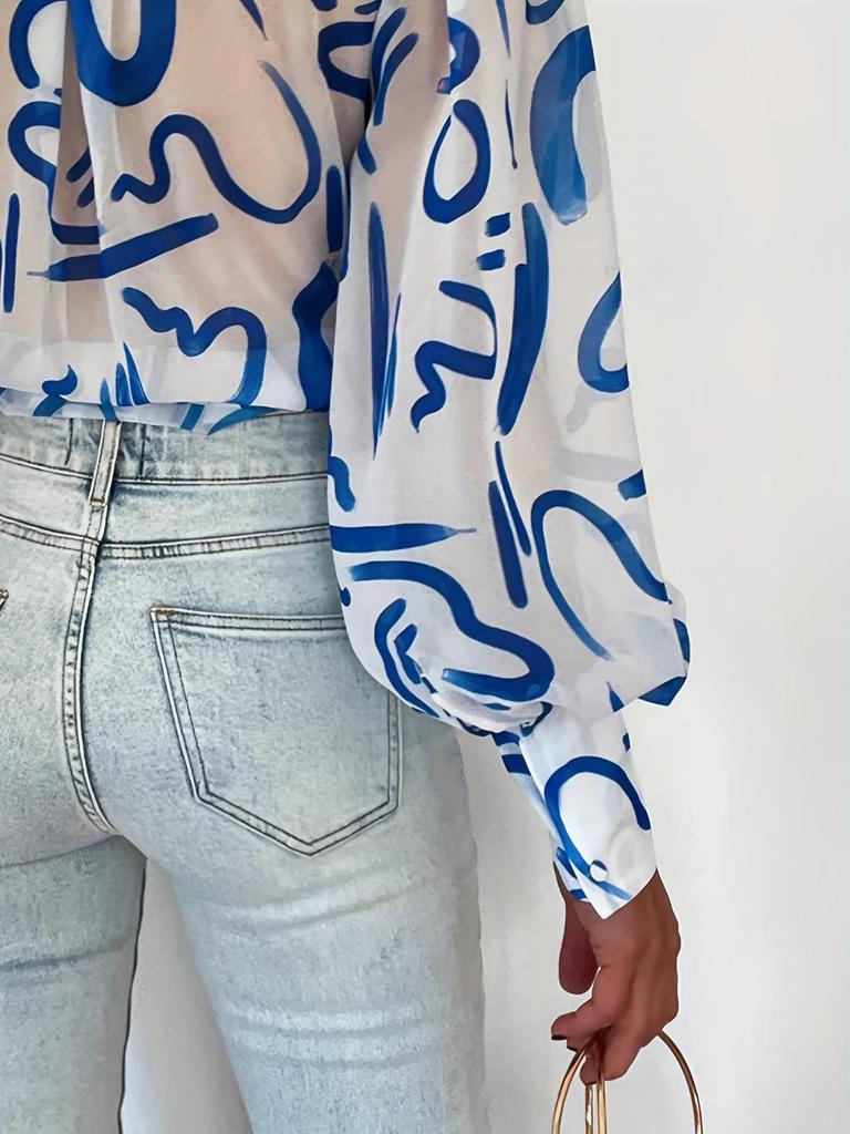 Elegant Semi-Transparant Shirt met revers & Lantaarnmouwen - Perfect voor Lente & Herfst