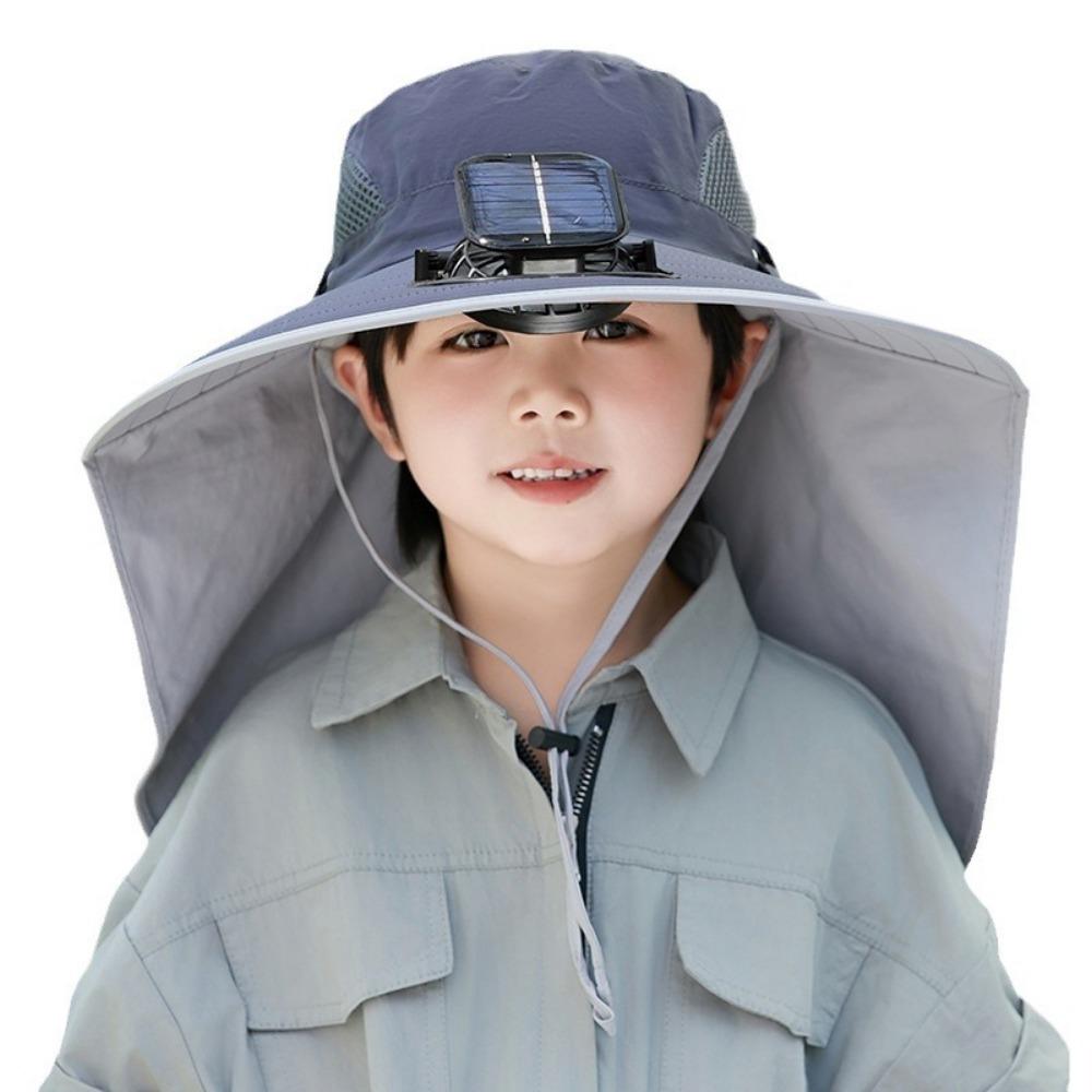 USB Charging Wide Brim Sun Cap Waterproof Sunshade Fan Cap Children's Solar Fan Hat  Boys