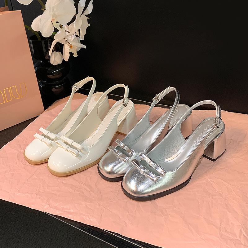 Baotou sandals female summer 2025 new gentle fairy style silver double bow Mary Jane empty sandals female