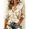 Women's Soft Pink Botanical Print Tie Front Blouse, Casual Loose Top for Spring Summer Daily Wear