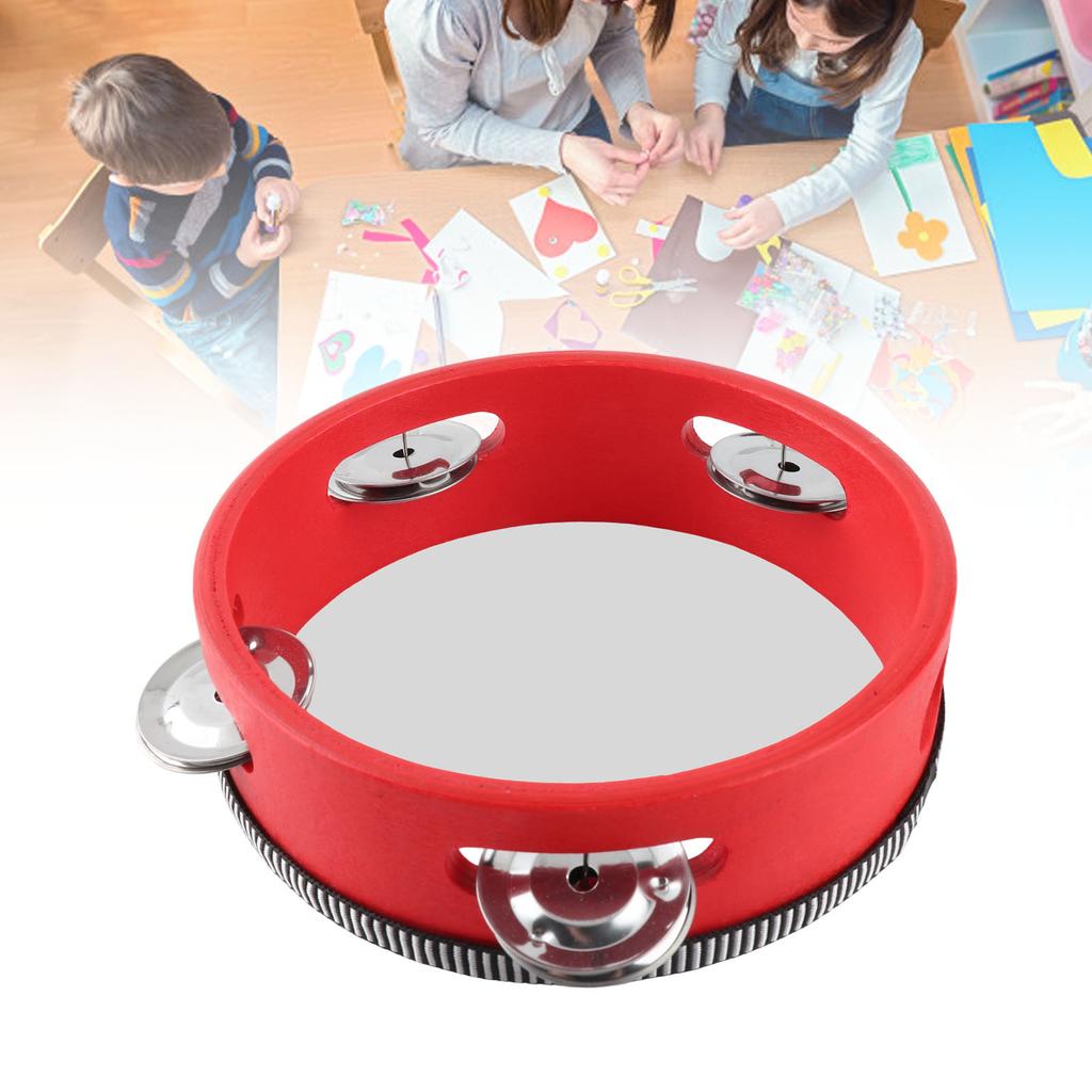 Wooden Tambourine with Jingles Hand Bell Drum Kids Educational Percussion Musical Instrument