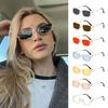 Small Square Women's Sunglasses Metal Half Frame Sun Glasses Vintage Shades Trendy Narrow Hip Hop Eyewear