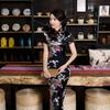 Peacock Print Women Chinese Long Cheongsam Bridesmaid Short Sleeve Evening Dress