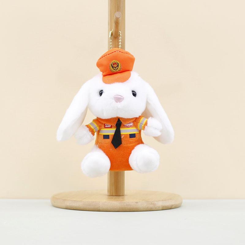 Cute Firefighter Bunny Plush Toy Charming Keychain Soft Short Plush
