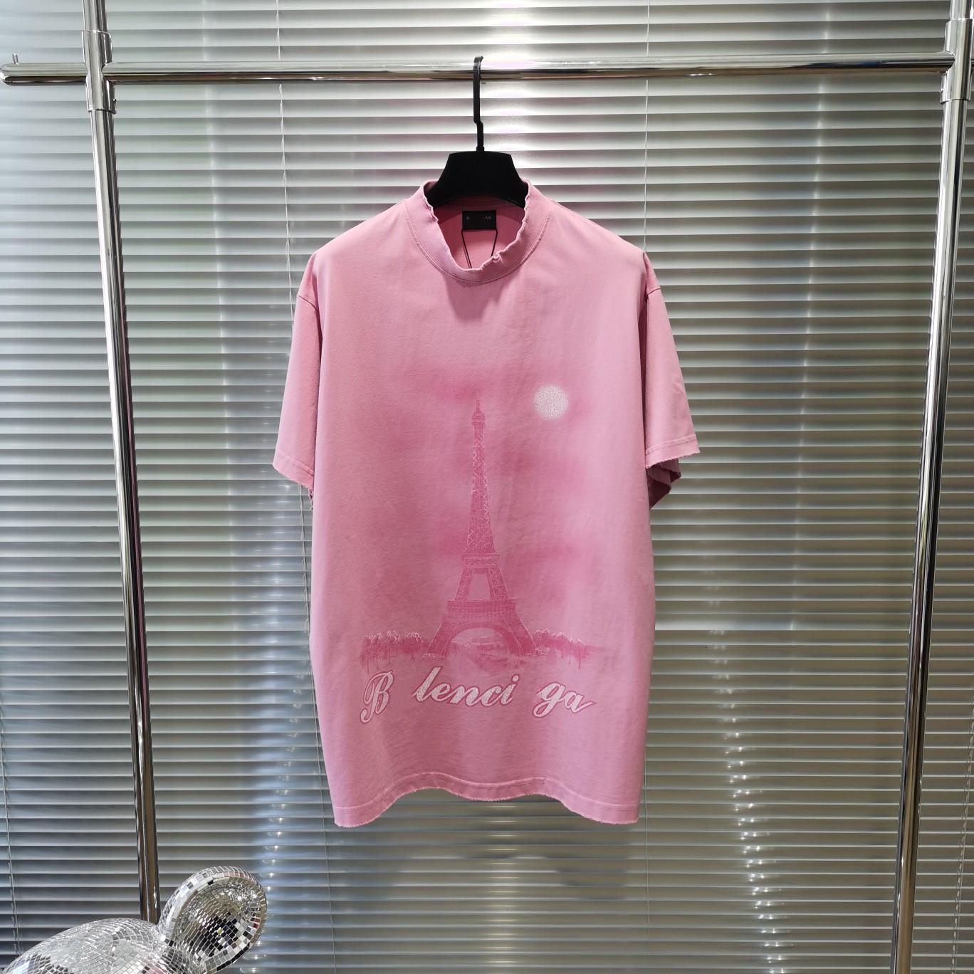 

Футболка унисекс с коротким рукавом и принтом Эйфелевой башни 2024 года, летняя, ночной пейзаж Size 3 розовый
