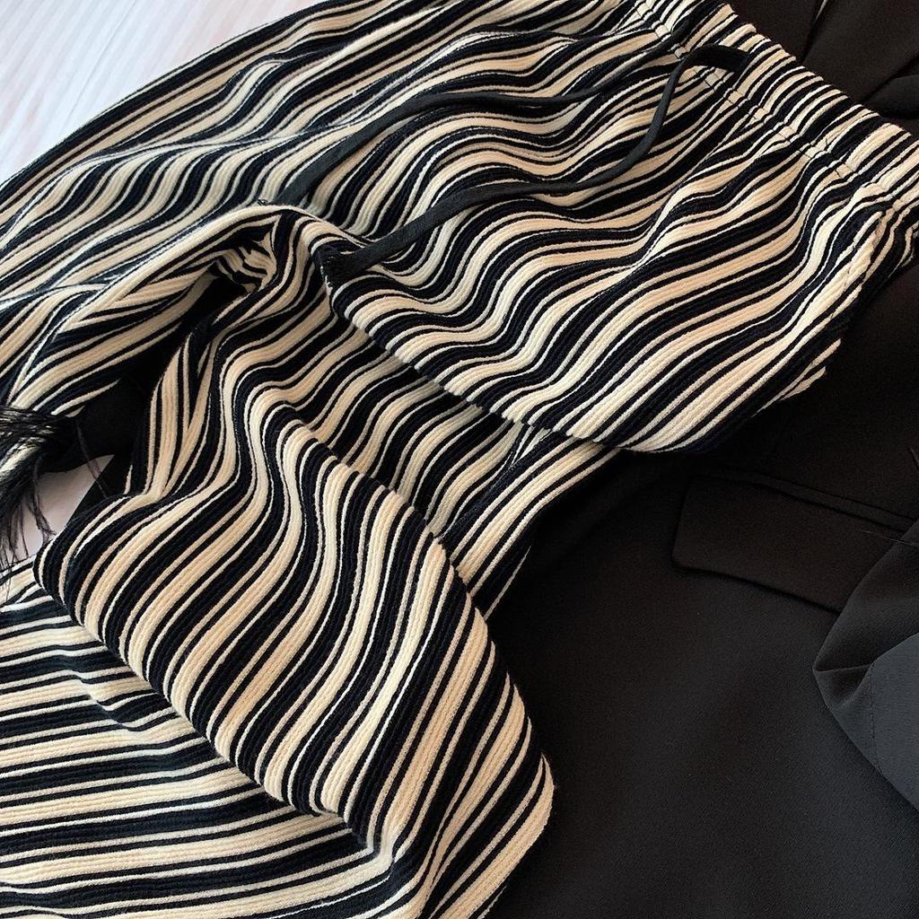 Plus Size Women's Vertical Stripe High Waist Slimming Casual Floor-Length Summer Pants