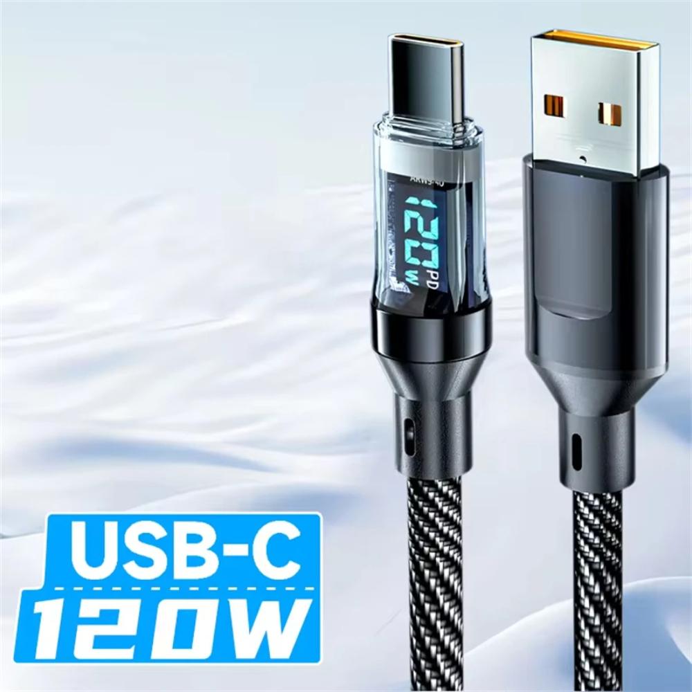 

120 Вт светодиодный цифровой дисплей, быстрая зарядка, USB-кабель типа C для Samsung, Xiaomi, Huawei, шнур для быстрой зарядки данных 1m чёрный