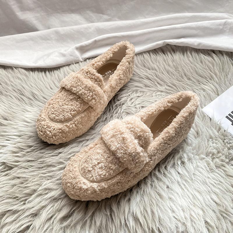 Women's Winter Warm Outdoor Shoes Plush Design British Style White Snow Boots Ladies' Casual Flats Large Size 41-43