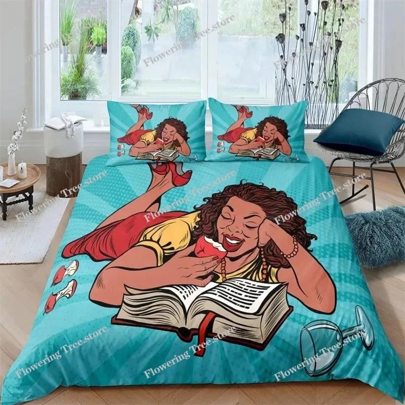 3D Sexy Girl Duvet Fashion African Black Woman Bedding Set Microfiber Comforter Cover Full King For Black Girls Women Gift 025